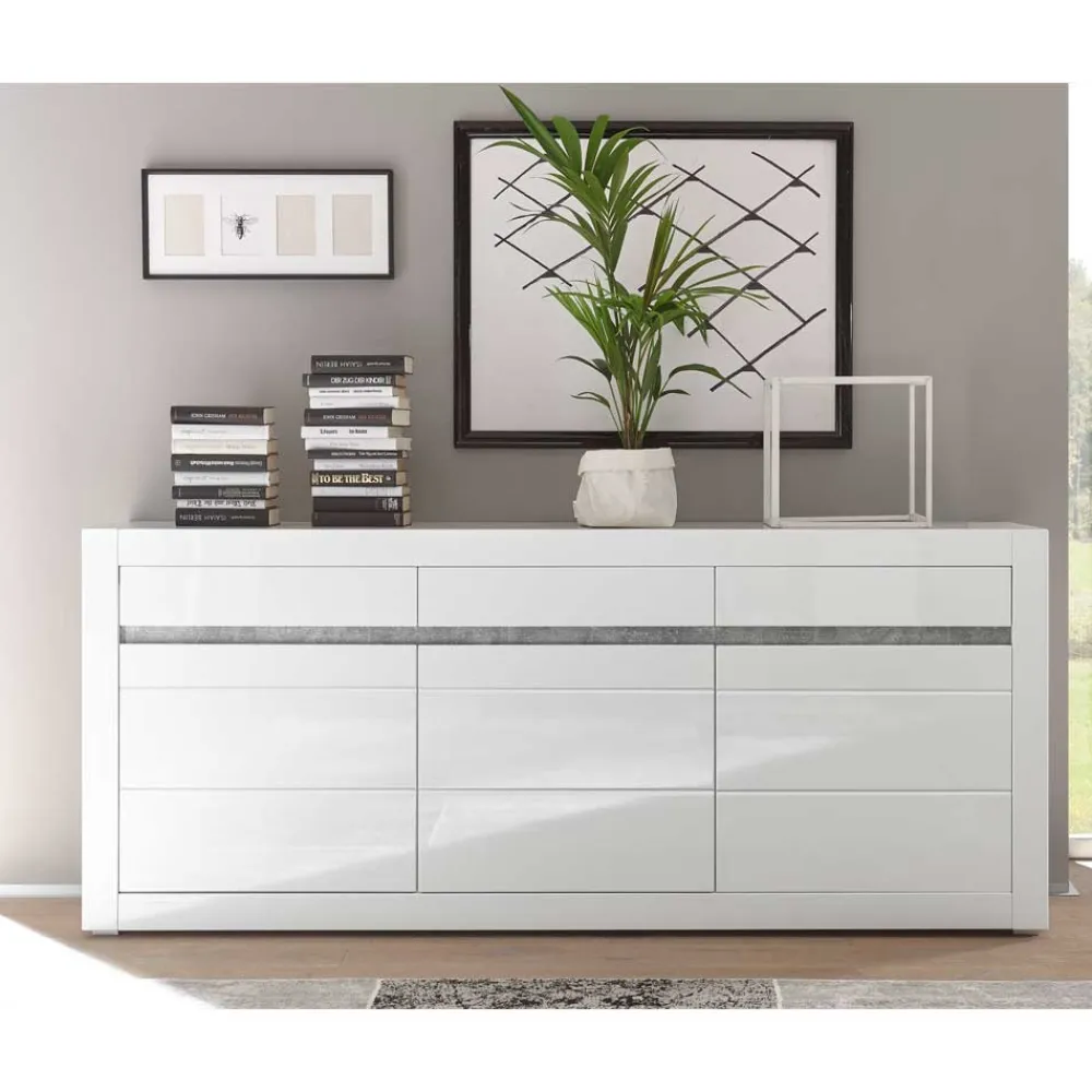 Wohnen Sideboard mit 3 gedämpften Türen Mextra in Weiß Hochglanz