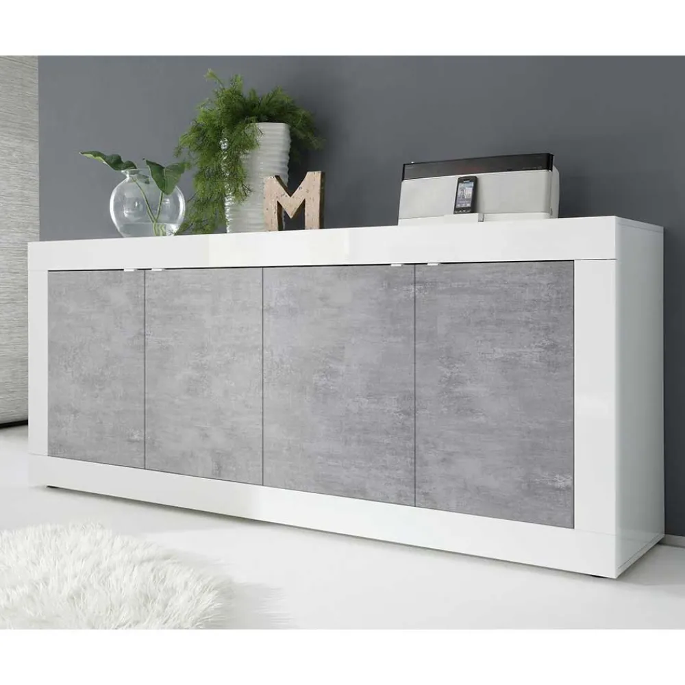 Wohnen Sideboard mit 4 Türen in Beton Optik - Narandu