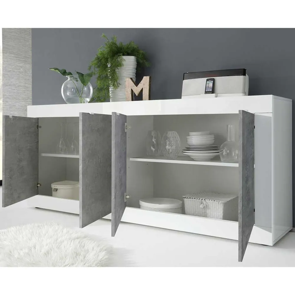 Wohnen Sideboard mit 4 Türen in Beton Optik - Narandu