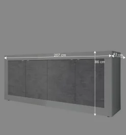 Wohnen Sideboard mit 4 Türen in Beton Optik - Narandu