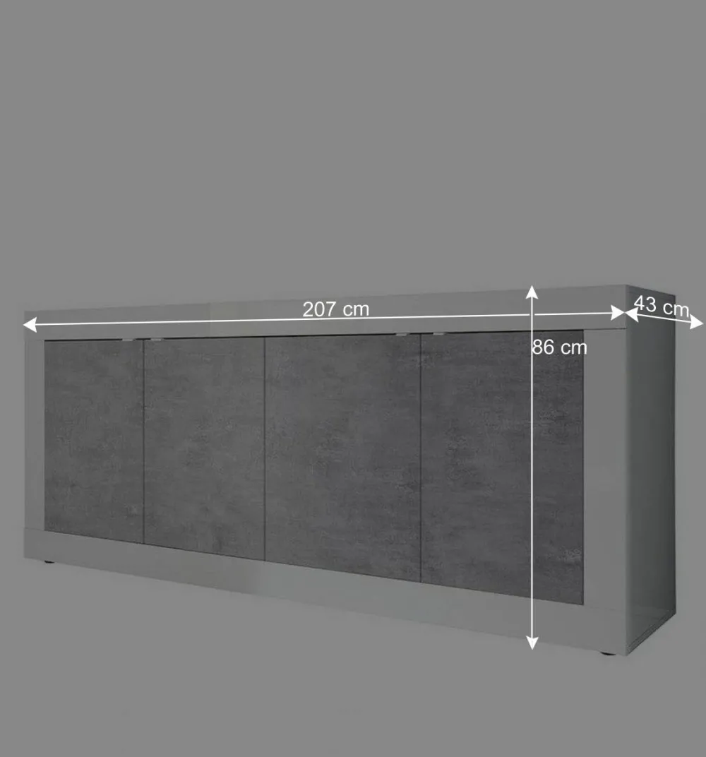 Wohnen Sideboard mit 4 Türen in Beton Optik - Narandu