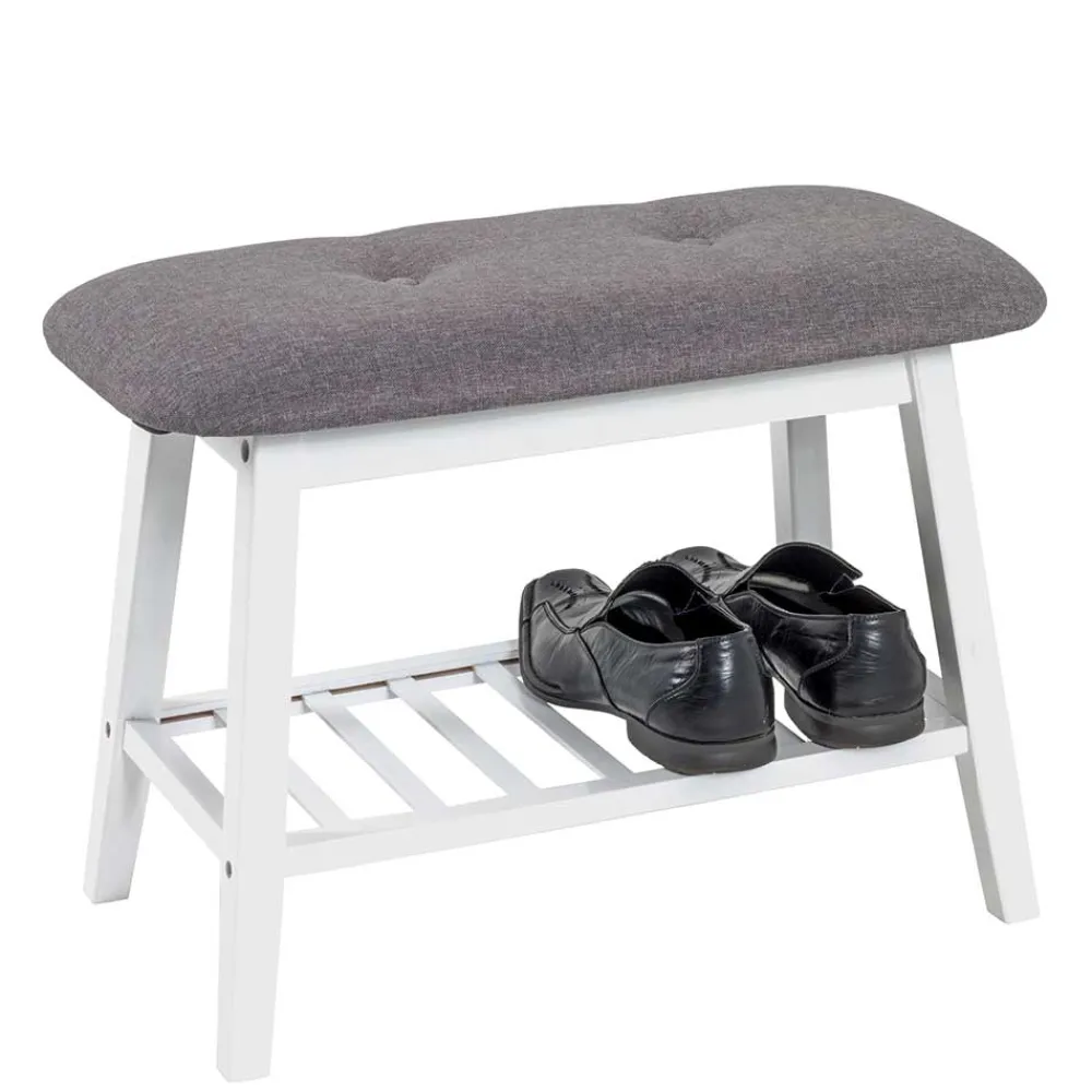 Wohnen Skandinavische Möbel|Schuhschränke*Sitzbank aus Bambus in Weiß mit Polster - Bilbaos