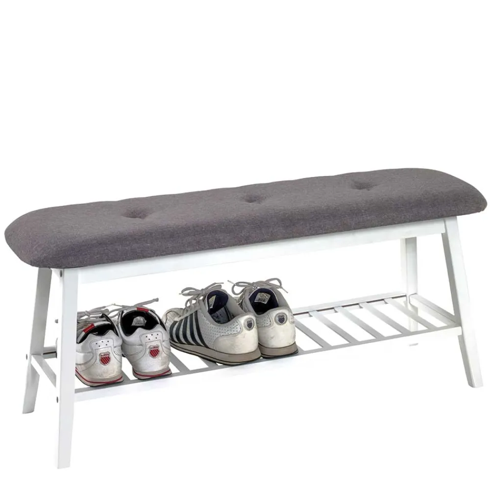 Wohnen Skandinavische Möbel|Schuhschränke*Sitzbank aus Bambus in Weiß mit Polster - Bilbaos