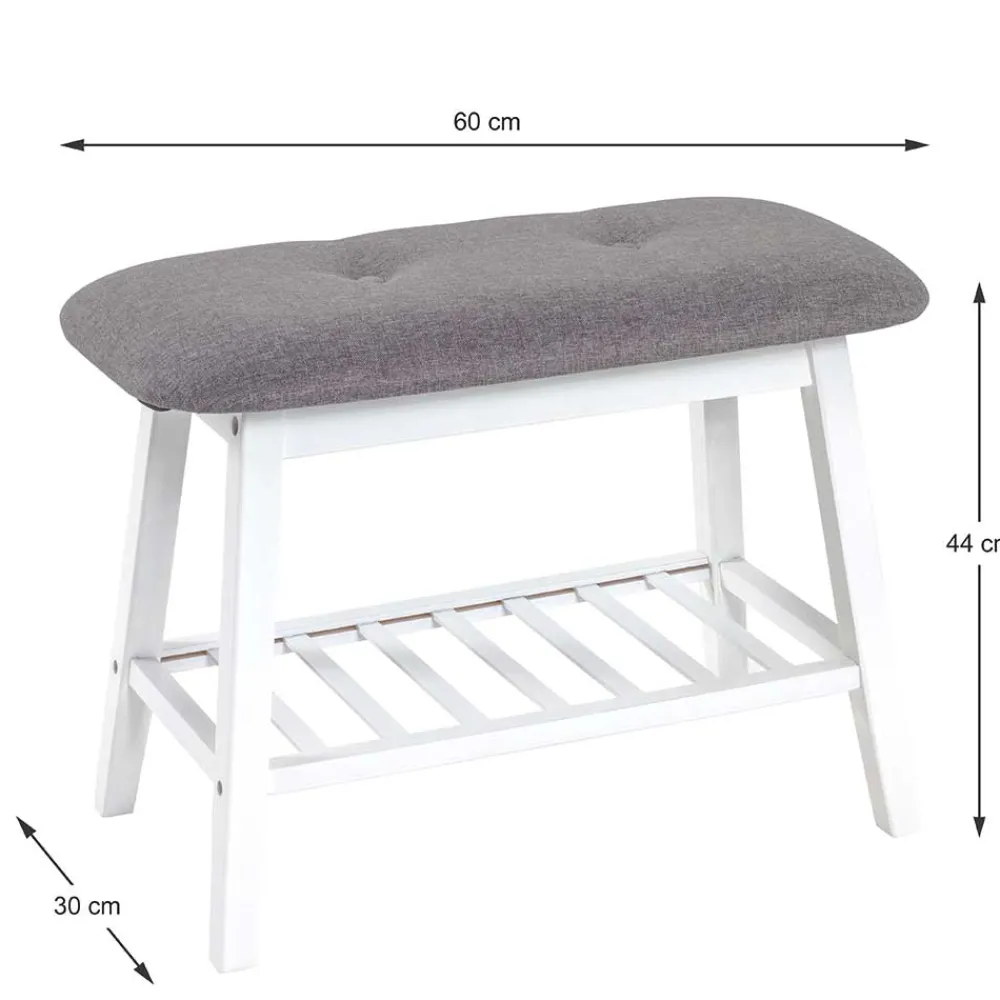 Wohnen Skandinavische Möbel|Schuhschränke*Sitzbank aus Bambus in Weiß mit Polster - Bilbaos