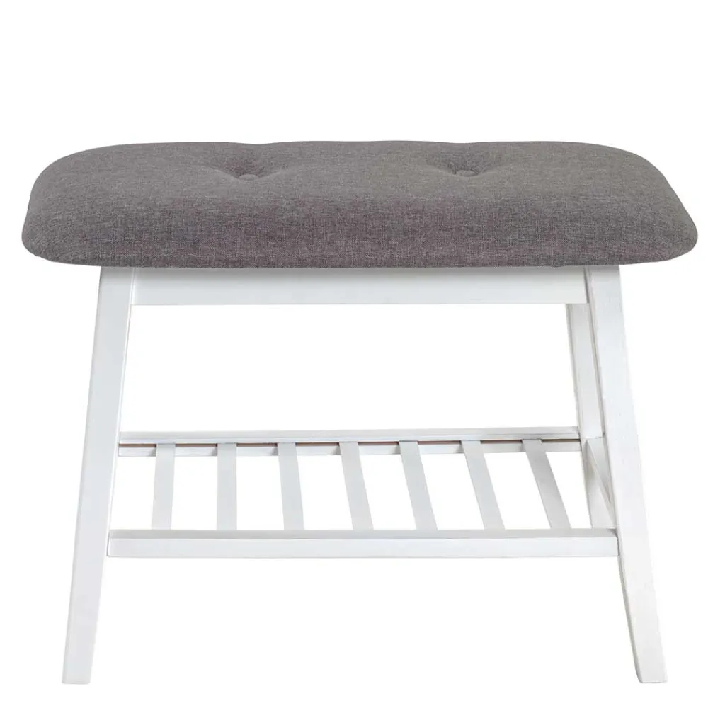 Wohnen Skandinavische Möbel|Schuhschränke*Sitzbank aus Bambus in Weiß mit Polster - Bilbaos