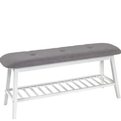 Wohnen Skandinavische Möbel|Schuhschränke*Sitzbank aus Bambus in Weiß mit Polster - Bilbaos