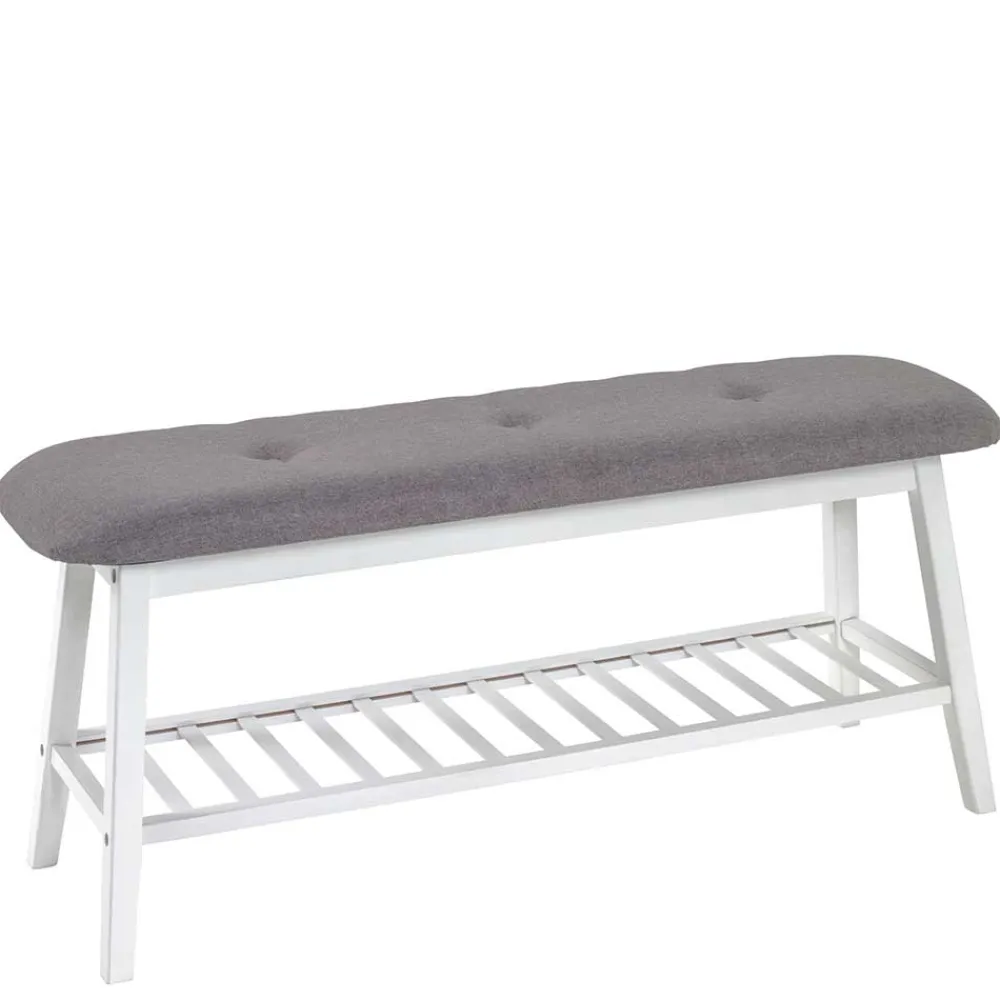 Wohnen Skandinavische Möbel|Schuhschränke*Sitzbank aus Bambus in Weiß mit Polster - Bilbaos