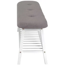 Wohnen Skandinavische Möbel|Schuhschränke*Sitzbank aus Bambus in Weiß mit Polster - Bilbaos