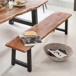 Wohnen Sitzbank Sadello mit Baumkante Akazie massiv