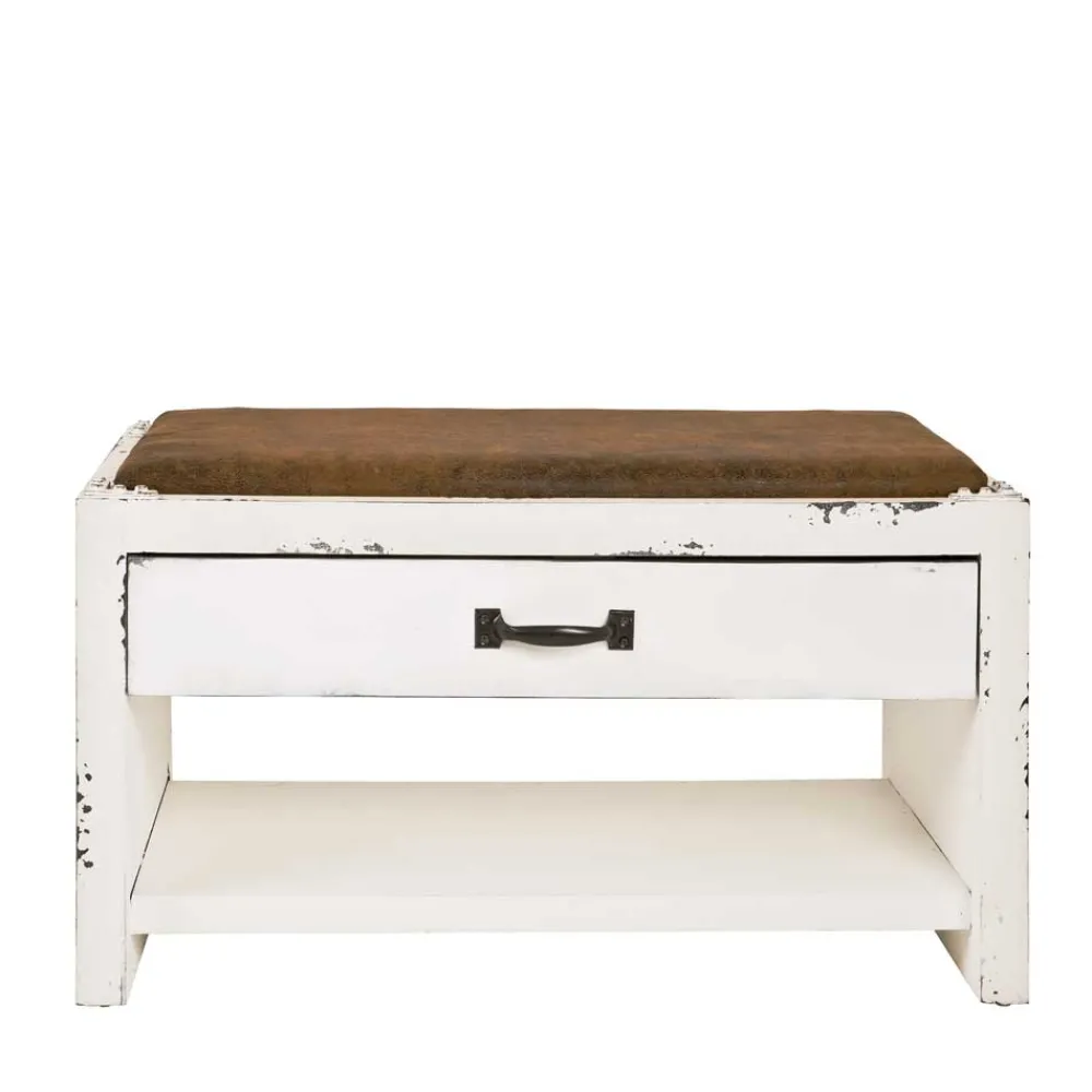 Wohnen Weiße Möbel|Shabby Chic Möbel*Sitzbank Senva im Shabby Chic Look