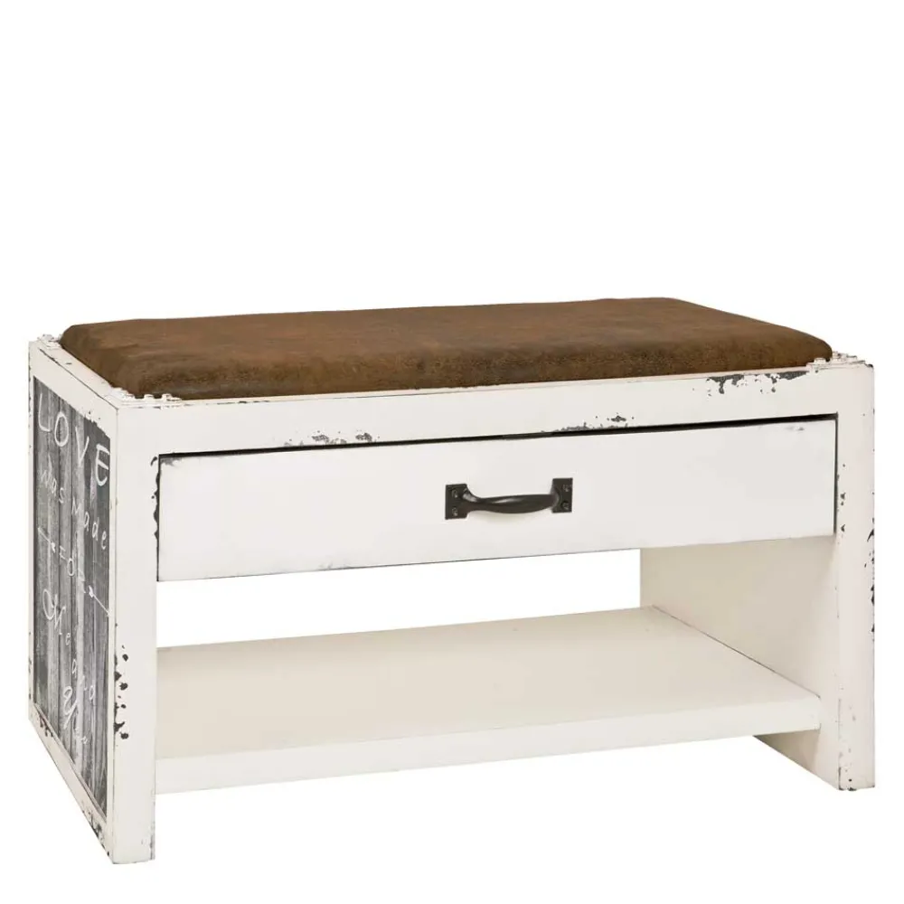 Wohnen Weiße Möbel|Shabby Chic Möbel*Sitzbank Senva im Shabby Chic Look