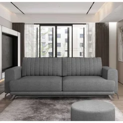 Wohnen Schlafsofas*2-Sitzer Bettcouch in Grau Stoffbezug - Vlatu