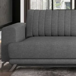 Wohnen Schlafsofas*2-Sitzer Bettcouch in Grau Stoffbezug - Vlatu