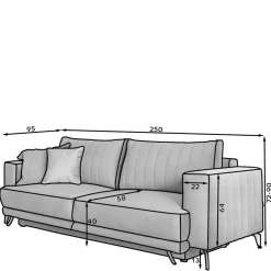 Wohnen Schlafsofas*2-Sitzer Bettcouch in Grau Stoffbezug - Vlatu