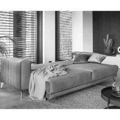 Wohnen Schlafsofas*2-Sitzer Bettcouch in Grau Stoffbezug - Vlatu