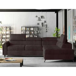 Wohnen Schlafsofas*3-Sitzer Eckcouch in Dunkelbraun Velours - Doan