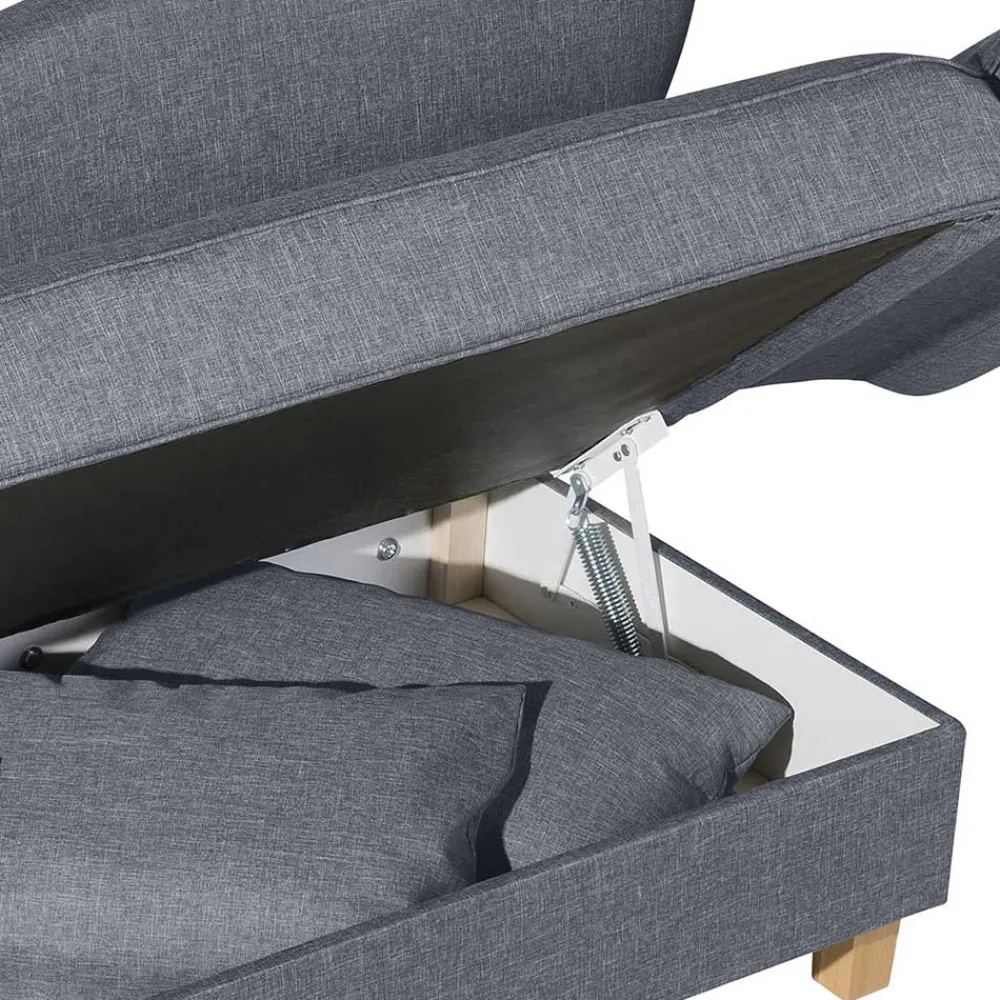 Wohnen 3-Sitzer Recamiere in Jeansblau mit Buche - Foresta