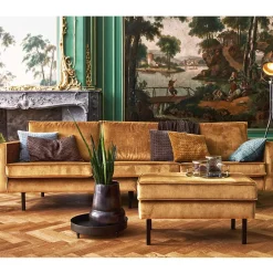 Wohnen Retro Möbel|Sofas*3-Sitzer Samtcouch in Honig Gelb - Saguan