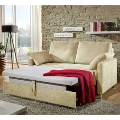 Wohnen Schlafsofas*2-Sitzer Wohnzimmercouch in Creme - ausklappbar - Elsaro