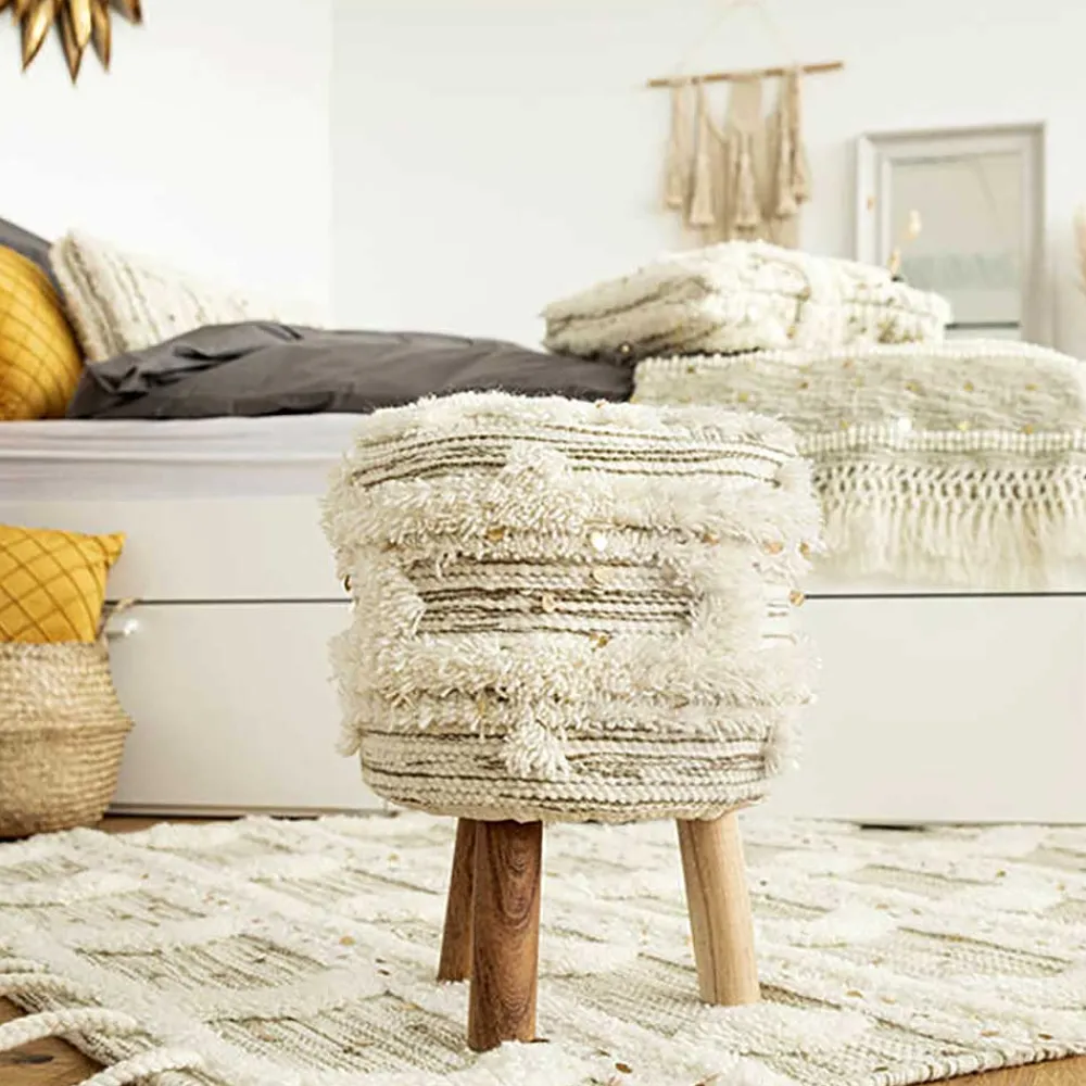 Wohnen Barhocker|Hocker*Sitzhocker in Creme mit Khaki - Clarina