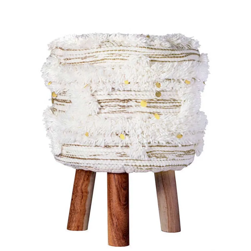 Wohnen Barhocker|Hocker*Sitzhocker in Creme mit Khaki - Clarina