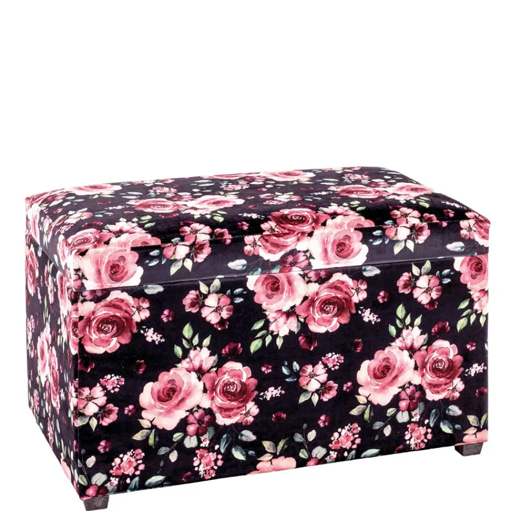 Wohnen Sitztruhe mit Rosen Motiv Samtstoff - Greeks
