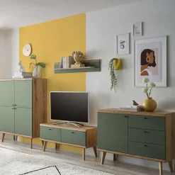 Wohnen Skandi Anbauwand-Möbel in Graugrün - Oliva (vierteilig)