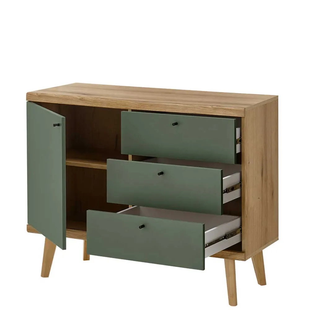 Wohnen Skandi Anbauwand-Möbel in Graugrün - Oliva (vierteilig)