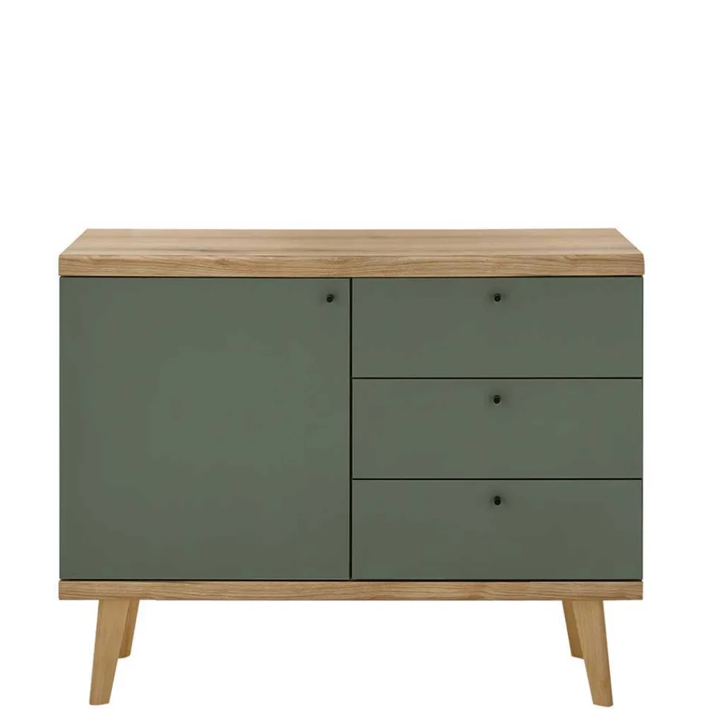 Wohnen Skandi Anbauwand-Möbel in Graugrün - Oliva (vierteilig)