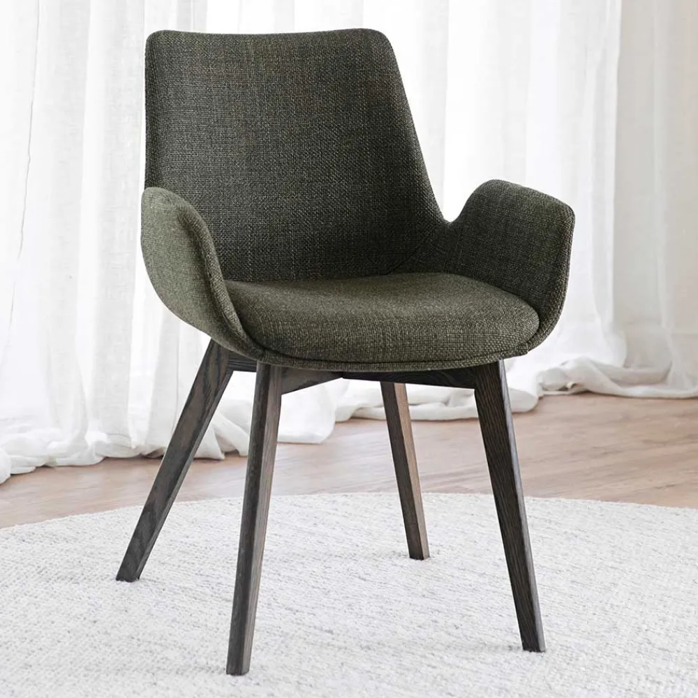 Wohnen Skandinavische Möbel|Küchenstühle*Skandi Armlehnenstühle in Dunkelgrün - Car (2er Set)