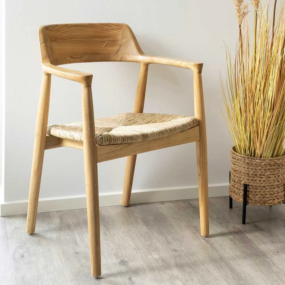 Wohnen Rattanmöbel*Skandi Armlehnenstuhl aus Sungkai Holz - Tilli (2er Set)