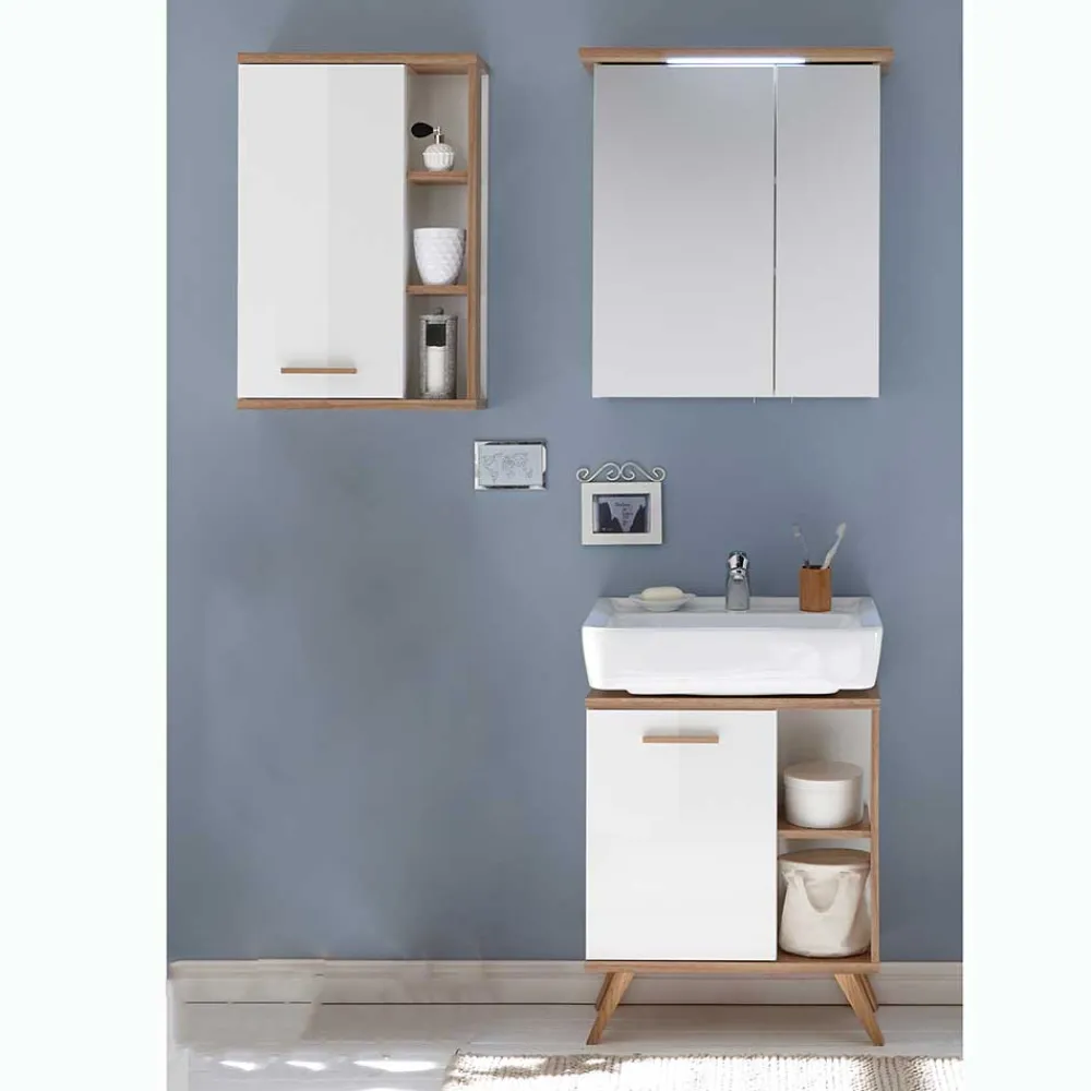 Wohnen Glasmöbel|Skandinavische Möbel*Skandi Badmöbel Set in Weiß - Timur (dreiteilig)