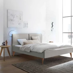 Wohnen Skandi Bett in Grau mit Eiche Bianco - Potosia