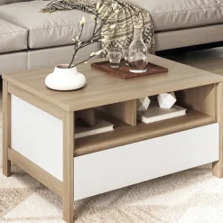 Wohnen Weiße Möbel|Küchentische*Skandi Couchtisch in Weiß und Eiche Dekor - Ovidio