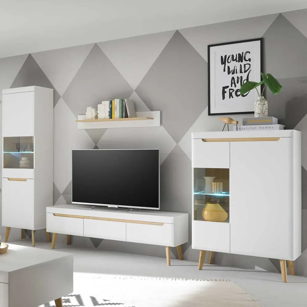 Wohnen Skandi Designmöbel Wohnwand Set - Ginko (vierteilig)