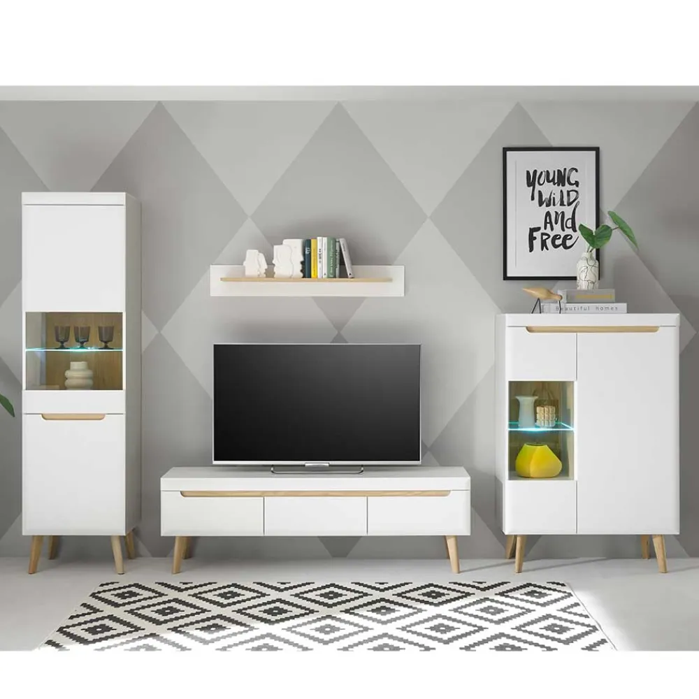 Wohnen Skandi Designmöbel Wohnwand Set - Ginko (vierteilig)