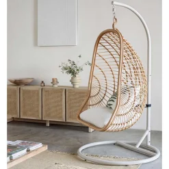 Wohnen Weiße Möbel|Rattanmöbel*Skandi Hängesessel aus Rattan Geflecht - Palencia