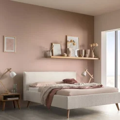 Wohnen Skandinavische Möbel*Skandi Polsterbett in Creme Boucle - Jandaria