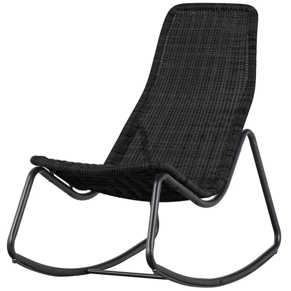 Wohnen Rattanmöbel*Skandi Schaukelstuhl aus Kunstrattan in Schwarz - Vurgos