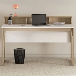 Wohnen Skandi Schreibtisch in Eiche Optik und Weiß - Ovidio