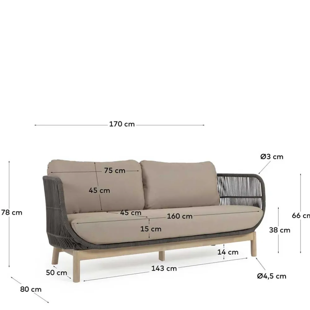 Wohnen Rattanmöbel*Skandi Sofa aus Kordel in Dunkelgrün - Pluto