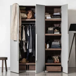 Wohnen Kleiderschränke|Kleiderschränke*Skandi 3-türiger Schlafzimmerschrank in Grau - Rochella