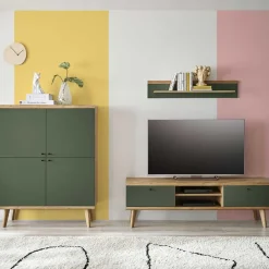 Wohnen Wohnwände|Wohnwand*Skandi TV Anbauwand Möbel in Graugrün - Oliva (dreiteilig)