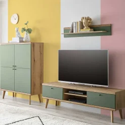 Wohnen Wohnwände|Wohnwand*Skandi TV Anbauwand Möbel in Graugrün - Oliva (dreiteilig)