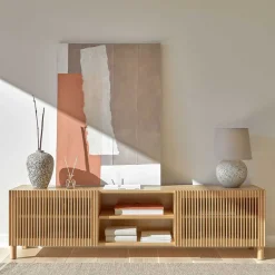 Wohnen Skandinavische Möbel|Sideboards & Kommoden*Skandi TV Lowboard mit Lamellen Klapptüren - Azuro