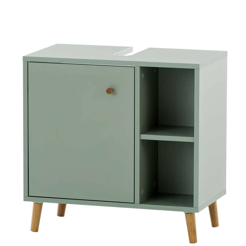 Wohnen Skandi Waschbeckenunterschrank in Graugrün - Vereny
