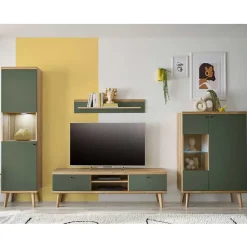 Wohnen Wohnwände|Wohnwand*Skandi Wohnwand in Graugrün - Oliva (vierteilig)