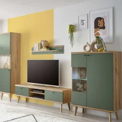 Wohnen Wohnwände|Wohnwand*Skandi Wohnwand in Graugrün - Oliva (vierteilig)