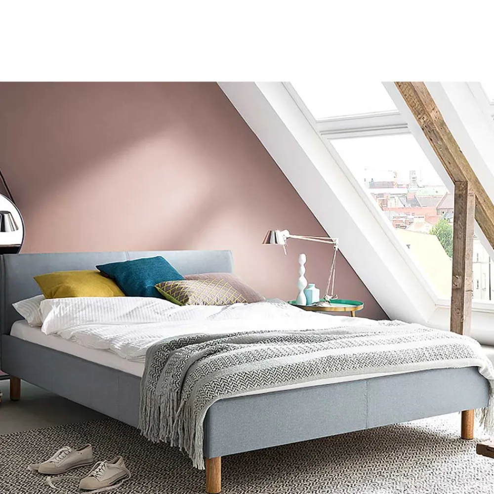 Wohnen Skandinavisches Polsterbett in Hellblau Webstoff - Ortava