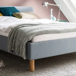 Wohnen Skandinavisches Polsterbett in Hellblau Webstoff - Ortava